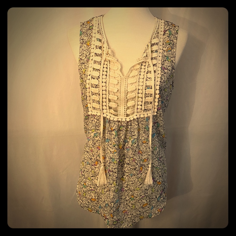 Anthropologie Sleeveless Bird-Print Top